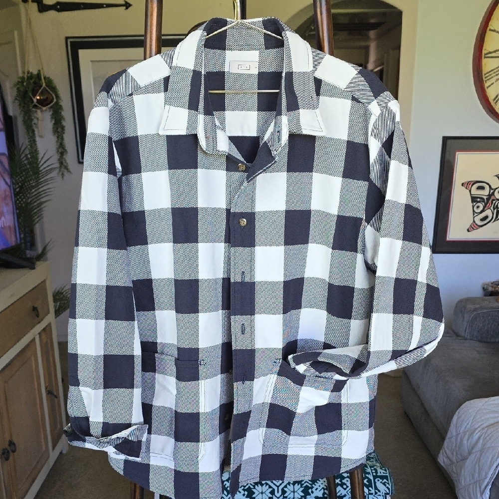 AYR The DIVE Holstein Black and White Checkered flannel Shirt Jacket Large